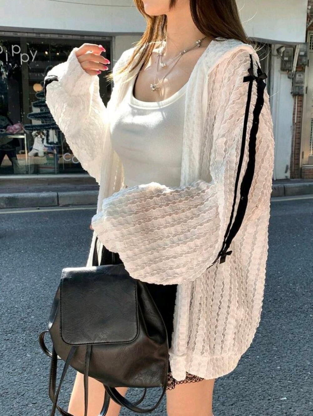 Women's Textured Korean Style Striped Long Sleeve Regular Jacket, Spring